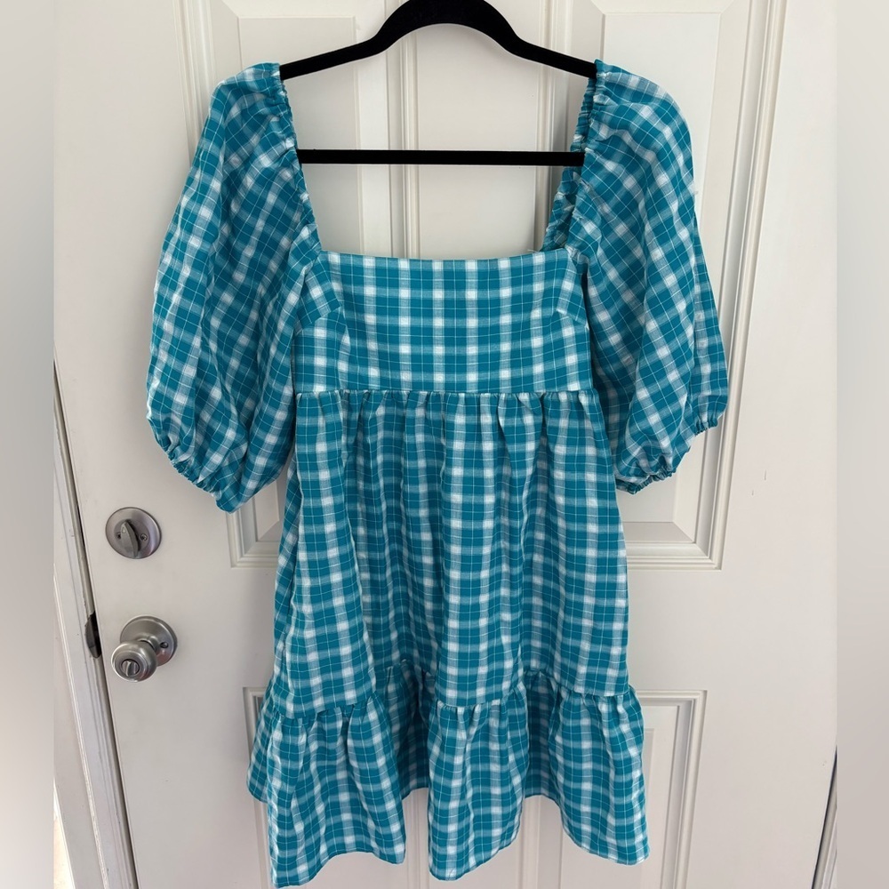 Amanda Uprichard Lucietta in Dress Sutton Plaid Blue Square Neck Size XS